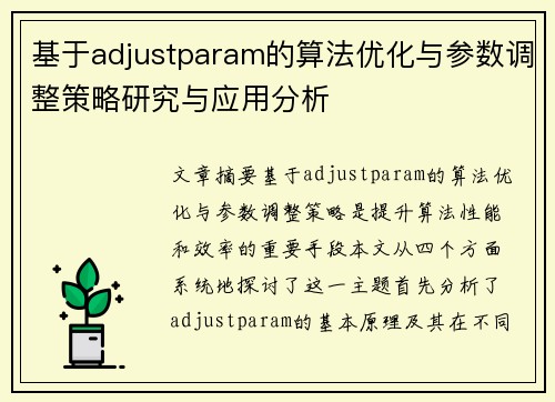 基于adjustparam的算法优化与参数调整策略研究与应用分析
